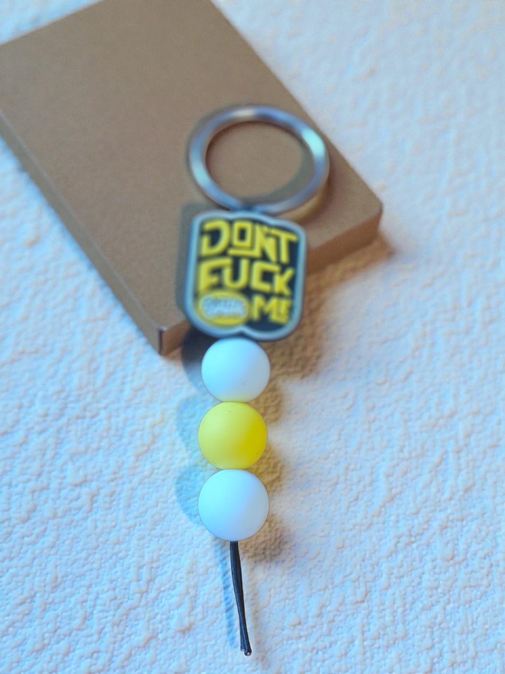 Don't F With Me Funny Yellow White Silicone Bead Keychain
